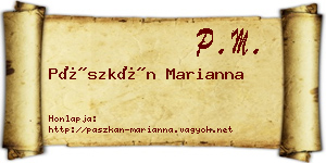 Pászkán Marianna névjegykártya